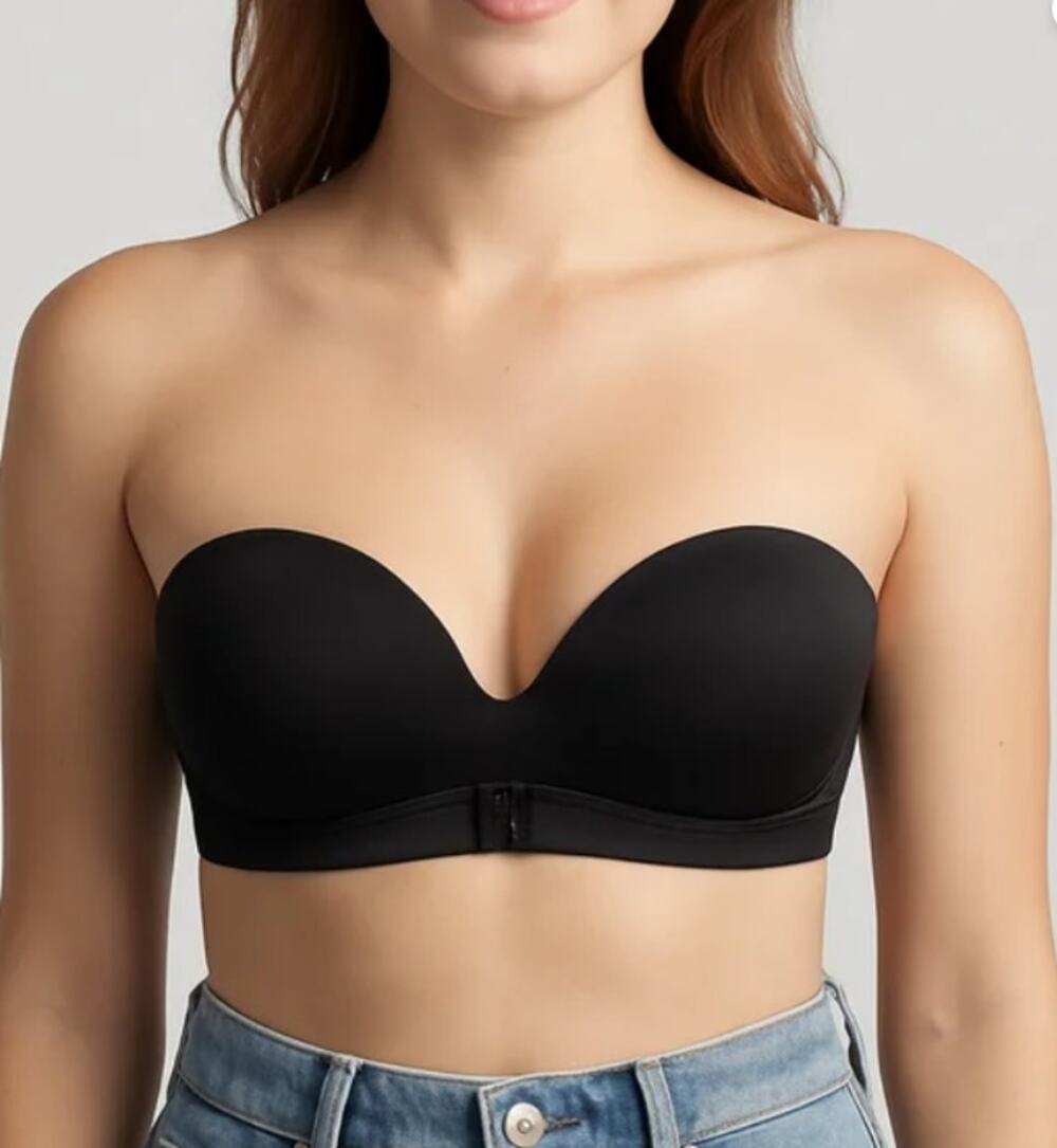 OQQ Minimalist Strapless Black Bra 32/70 Clean Girl Seamless Bandeau